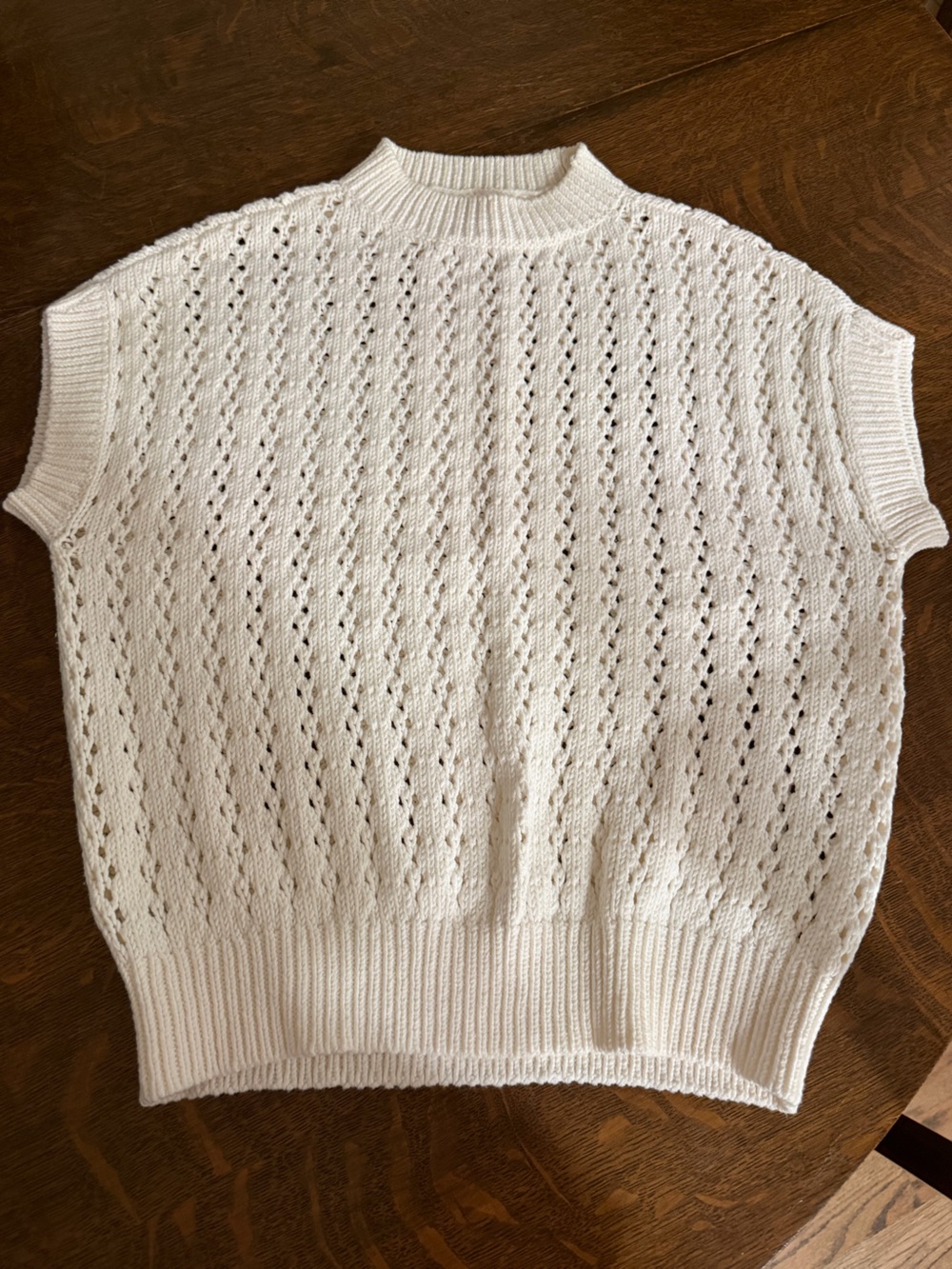 LOFT Cream Crochet Sweater, Size Medium